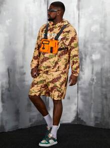 Manfinity VCAY Men Plus Letter Graphic Drop Shoulder Hoodie & Shorts, For Fall Winter - Multicolor - View 4