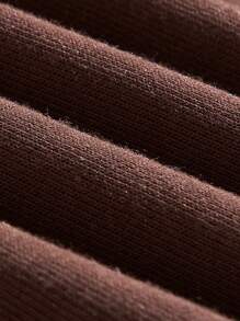 SHEIN EZwear Plus Size Letter & Cartoon Graphic Drop Shoulder Drawstring Sweatshirt - Coffee Brown - View 3