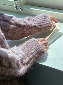 DAZY 纯色落肩麻花针织毛衣 秋冬 - 摩卡棕 - 查看 5