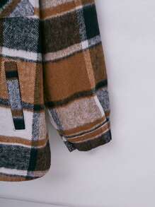 SHEIN Tween Girl Plaid Flap Pocket Drop Shoulder Overcoat