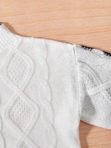 SHEIN Tween Girl Two Tone Mock Neck Drop Shoulder Sweater - Black and White - View 8