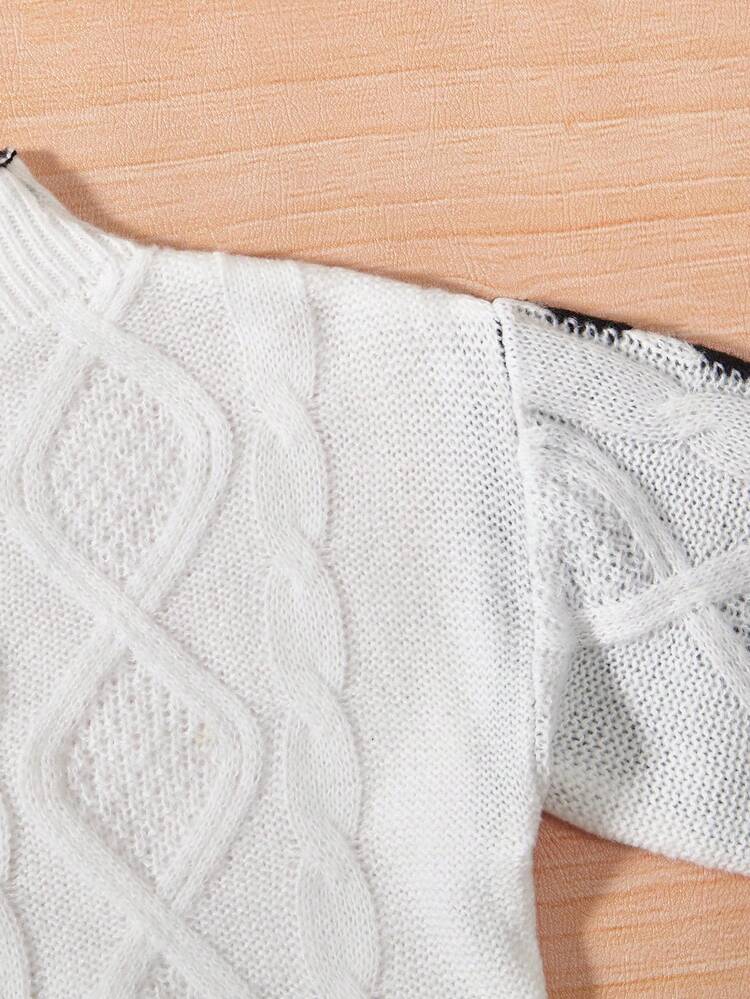 Tween Girl Two Tone Mock Neck Drop Shoulder Sweater