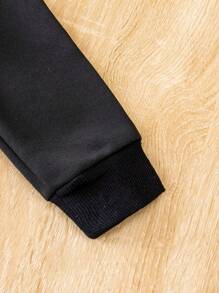 SHEIN 男孩嬰兒熊和字母圖案衛衣和衛褲 - 黑色 - 查看 5