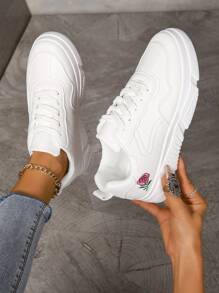 休閒平底滑板鞋,防滑女運動鞋 - 白色 - 查看 3