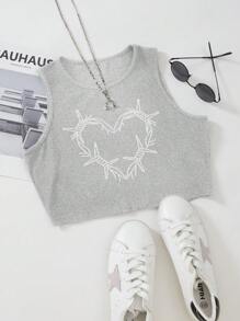 SHEIN Unity 愛心圖案短款背心 - 灰色 - 查看 1