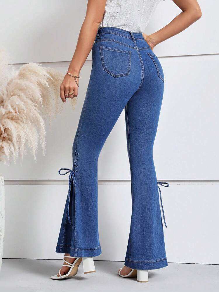 Lace Up Side Flare Leg Jeans