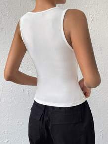 SHEIN LUNE 素色條紋針織背心上衣 - 白色 - 查看 2