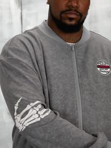 Manfinity VCAY Loose Fit Plus Size Men's Letter Printed Bomber Jacket, For Fall Winter