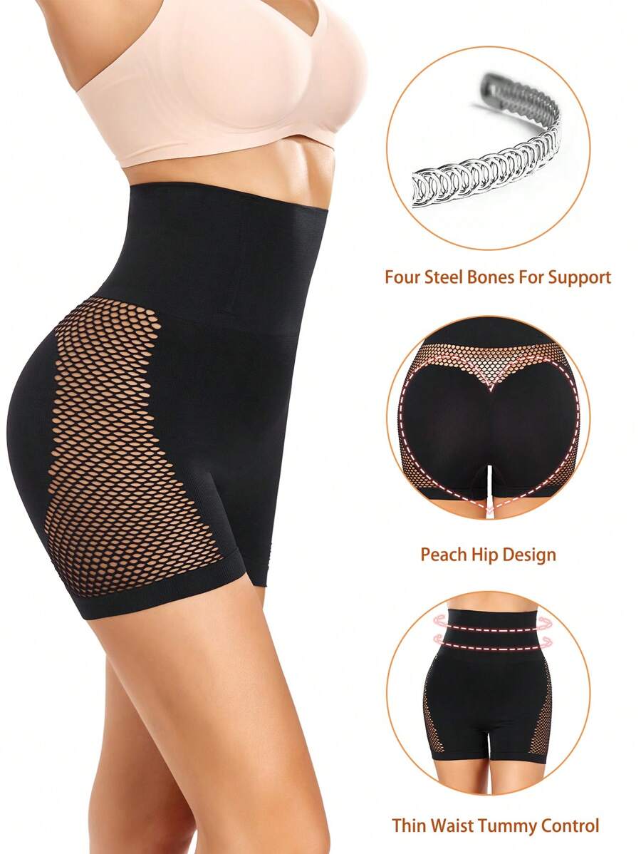 High Waist Tummy Control Butt Lifting Thigh Slimmer Shapewear Shorts - Black - View 1