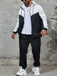 Manfinity Homme 男士加兩色抽繩連帽衫和運動褲 - 彩色 - 查看 6