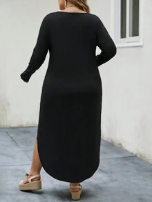 SHEIN LUNE Plus Figure Graphic Hidden Pocket Dress - Black - View 2