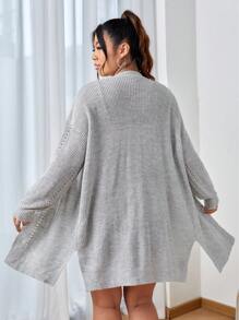 SHEIN EZwear Plus Size Pointelle Knit Drop Shoulder Cardigan - Light Grey - View 2