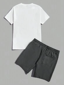 Manfinity VCAY Conjunto de camiseta de manga corta y pantalones cortos de punto ajustado de cuello redondo en color blanco - Gris - Ver 2
