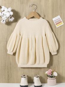 SHEIN 女嬰燈籠袖毛衣洋裝 - 杏色 - 查看 1