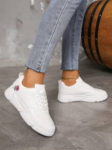 休閒平底滑板鞋,防滑女運動鞋 - 白色 - 查看 4