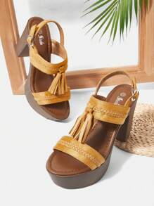 SheIn VCAY Platform Sandals - Fashionable Toe-out High-heel Summer Shoes - Yellow - View 2