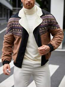 GENTILAND 超大款男士几何印花泰迪熊内衬夹克 - 彩色 - 查看 1