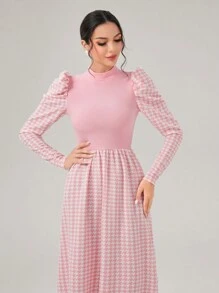 Modelyn In Houndstooth Tay áo Đầm - Hồng - Xem 6