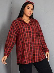 SHEIN EZwear Plus Plaid & Skull Print Drop Shoulder Shirt - Multicolor - View 4