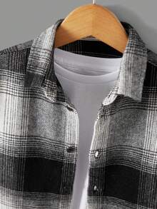 RueChic Tween Boy Plaid Print Pocket Patched Shirt Without Tee - Black - View 4