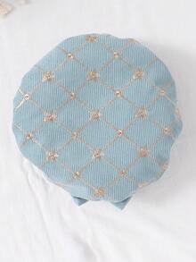 SHEIN Young Girl Embroidery Gather Sleeve Belted Dress With Hat - Grey - View 3