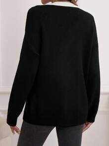 SHEIN Maternity Contrast Trim Drop Shoulder Cardigan - Black and White - View 2