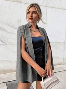 SHEIN Privé Cloak Sleeve Open Front Overcoat - Grey - View 6