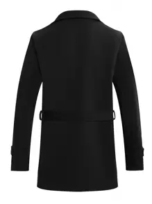 Manfinity Homme Men Plus Lapel Neck Belted Overcoat - Black - View 2