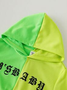 SHEIN Tween Girl Letter Graphic Two Tone Hoodie & Sweatpants - Green - View 6