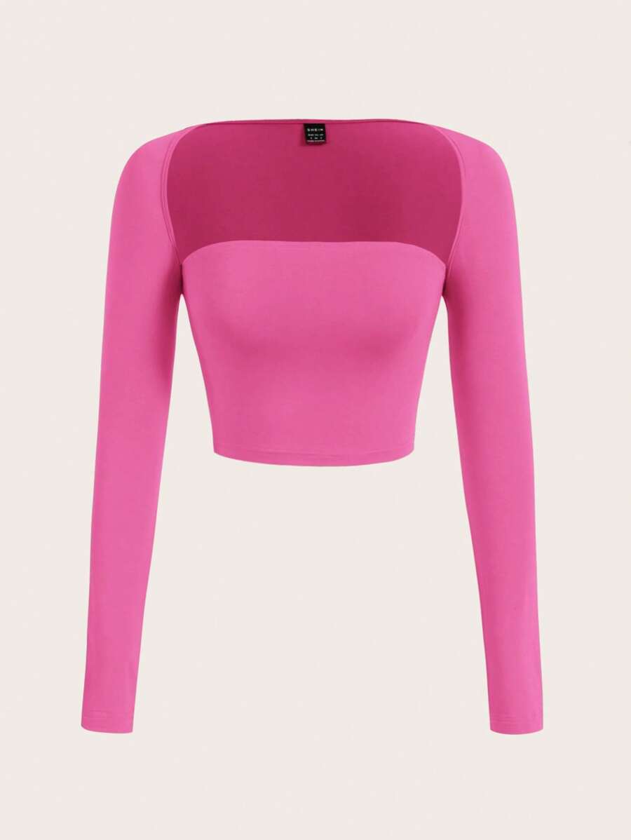 SHEIN EZwear 素色短上衣上衣帶抹胸上衣 - 玫紅色 - 查看 1