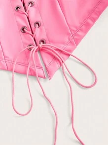 SHEIN ICON Lace Up Front PU Leather Halter Top