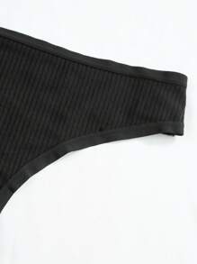 Wedaily Conjunto de lencería sólida de sujetador y panty con ribete - Negro - Ver 11