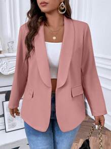 Flirla Plus Shawl Collar Open Front Blazer Graduation,Back To School,Teacher Outfits For Women - Pink - View 1