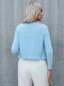 SHEIN Privé 雙排釦絨毛針織開襟衫 - 淺藍色 - 查看 2