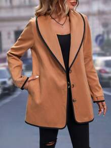 SHEIN LUNE Contrast Binding Shawl Collar Overcoat