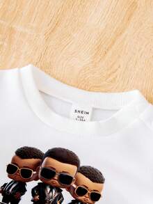 SHEIN Baby Boy Figure & Letter Graphic Pullover - White - View 5