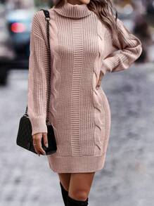 SHEIN LUNE Váy len đan dây cao cổ thả vai - Màu Hồng baby - Xem 3