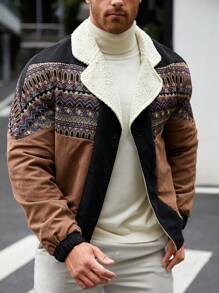 GENTILAND 超大款男士几何印花泰迪熊内衬夹克 - 彩色 - 查看 6