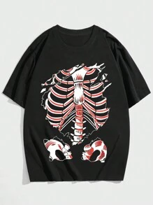 ROMWE MEN Grunge Punk 男裝骷髏印花t恤 - 黑色 - 查看 1