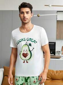 Men Cartoon & Letter Graphic PJ Set / Pajama Set