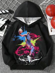 Tween Boy Figure Graphic Hooded Sweatshirt - Black - View 1