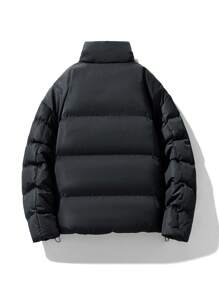 1pc Men's Jacket, Loose Fit Padded Padded Coat, Warm Winter Outerwear Suitable For Casual, Commuting, Outdoor - Black - View 2