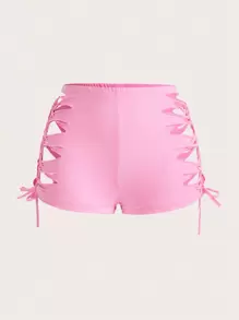 SHEIN ICON Cut Out Lace Up Side Biker Shorts - Pink - View 1