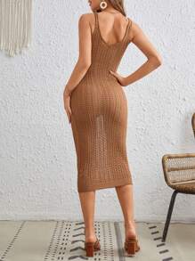 SHEIN VCAY Solid Pointelle Knit Sweater Dress