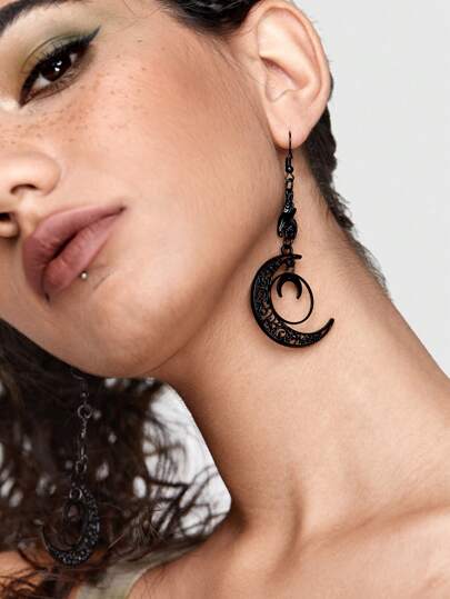 Goth 1 par Pendientes largos moda aleación de zinc con diseño de luna para mujeres para decoración diaria
