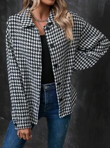 SHEIN LUNE Houndstooth Print Drop Shoulder Coat - Multicolor - View 6
