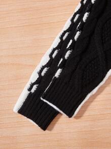 SHEIN Tween Girl Two Tone Mock Neck Drop Shoulder Sweater - Black and White - View 7