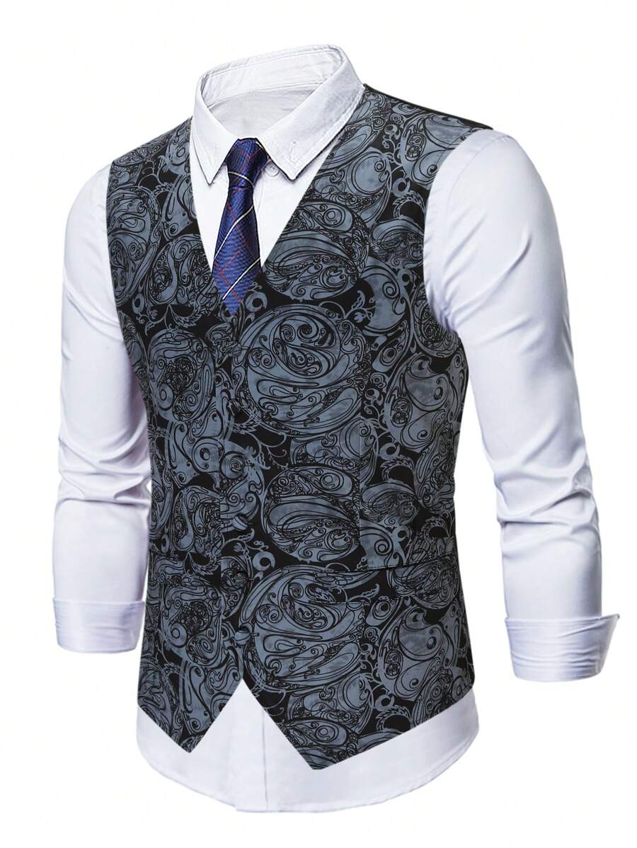 Manfinity Mode Men Plus 1pc Paisley Print Waistcoat - Multicolor - View 1