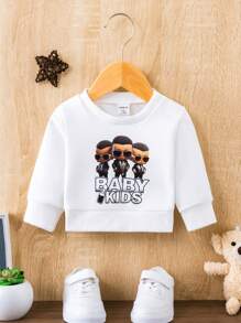 SHEIN Baby Boy Figure & Letter Graphic Pullover - White - View 1
