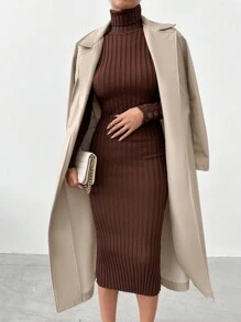 EURMUSE Women's Solid Color Trench Coat, Fashionable For Commuting In Autumn - Beige - View 5